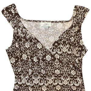ann taylor loft brown and white floral sleeveless pencil dress